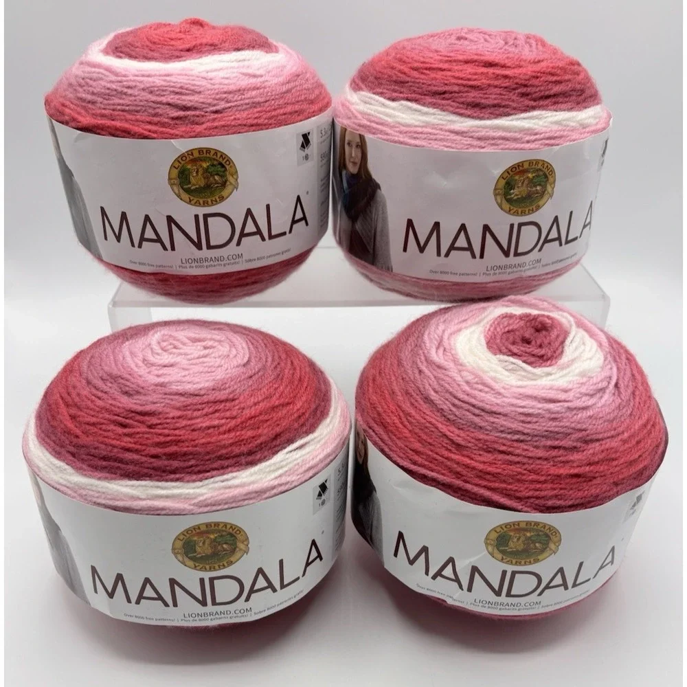 LION BRAND YARN ~ Lot of Four (4) Cakes Mandala Yarn in Cupid ~ #3 Weight NEW